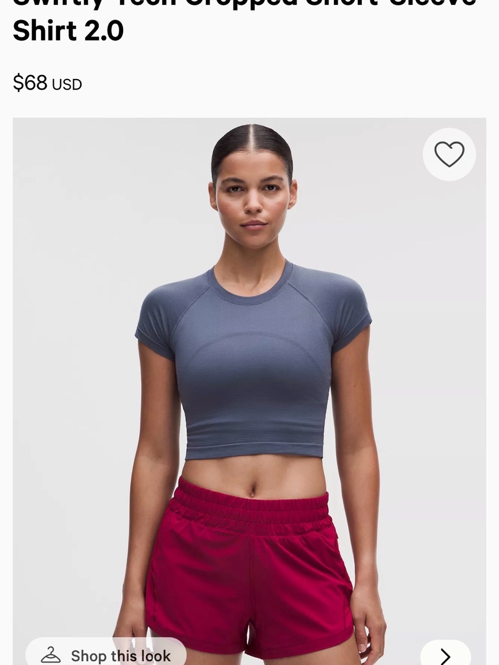 lululemon athletica Cropped Performance Tee - Dusty Diamond